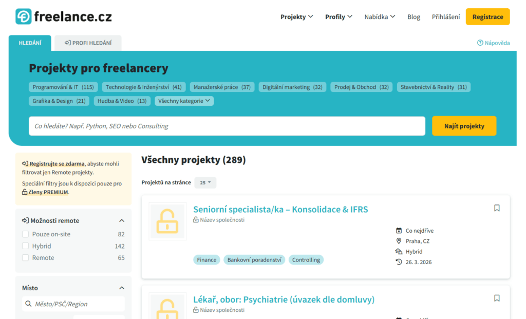 Freelanceři se mohou poohlédnout také po trzích typu Freelance.cz.