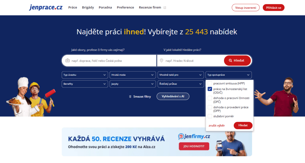 Nabídky práce na IČO si lze vyfiltrovat např. na portálu Jenpráce.cz.