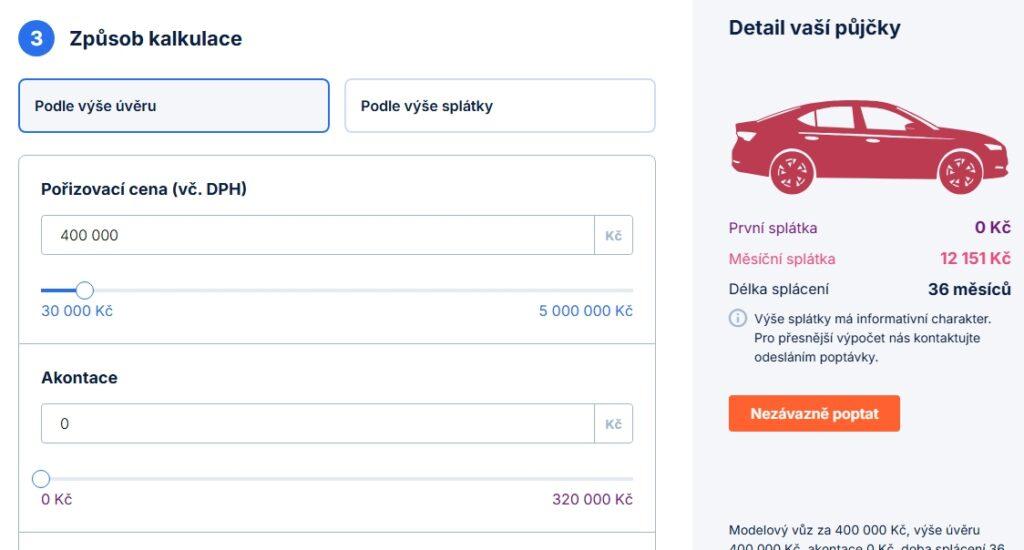 Kalkulačka nejlevnější půjčku na auto neodhalí, je třeba výpočet srovnat s dalšími nabídkami. Rovněž platí, že výpočet je předběžný a orientační a konečná čísla se mohou lišit.