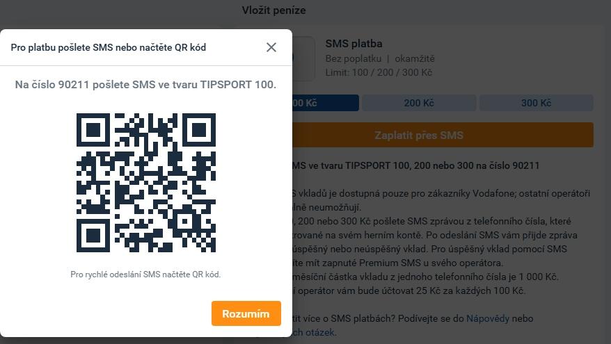 Takto například vypadá platba přes SMS a její podmínky u společnosti Tipsport/Vodafone.